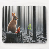 Tapis De Souris Lapin et écureuil dans une forêt desséchée (Devant)