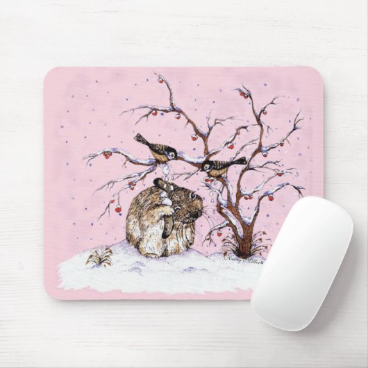 Tapis De Souris Lapin et Oiseaux de Neige (Avec souris)