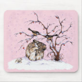 Tapis De Souris Lapin et Oiseaux de Neige (Devant)