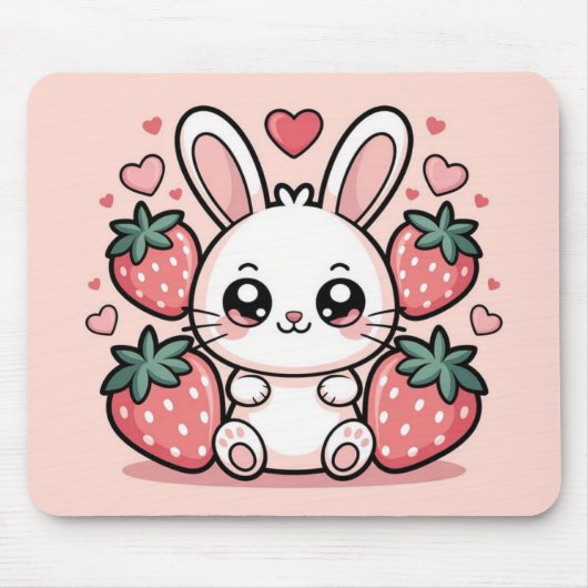Tapis de souris lapin fraise Kawaii (Devant)
