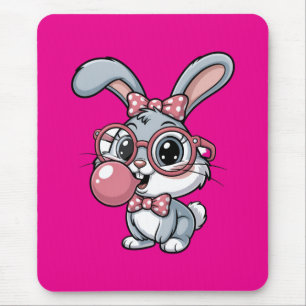 Tapis De Souris Lapin mignon avec des lunettes qui souffle du chew