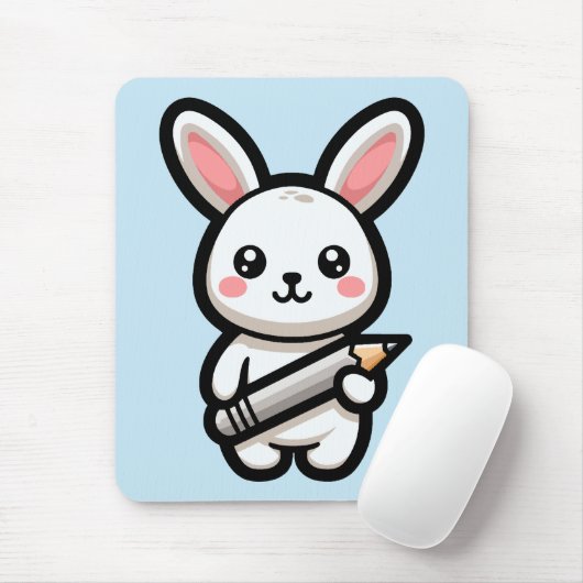 Tapis De Souris Lapin Mignon Studieux (Avec souris)