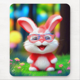 Tapis De Souris Lapin rouge portant des lunettes américaines-44244