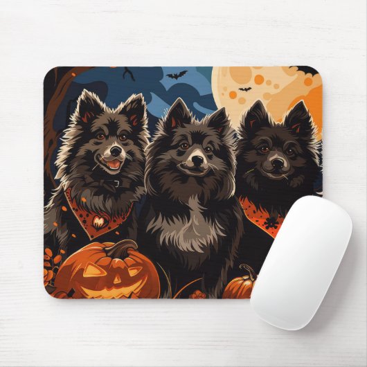 Tapis De Souris Lapphund finlandais Halloween Éffrayant (Avec souris)
