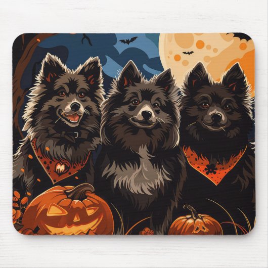 Tapis De Souris Lapphund finlandais Halloween Éffrayant (Devant)