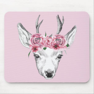Tapis De Souris L'aquarelle fleurit des cerfs communs