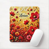 Tapis De Souris LARISSA ~ FLEURS ROUGES ~ Mousepad (Avec souris)