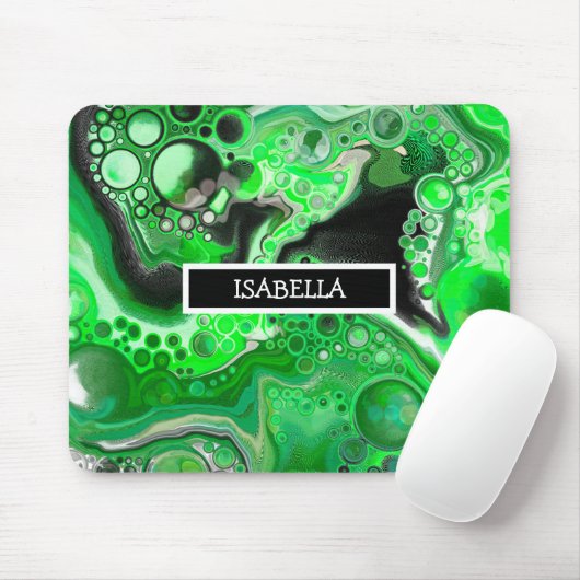 Tapis De Souris L'art numérique vert en marbre fluide (Avec souris)
