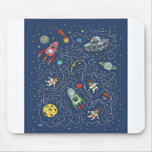 Tapis De Souris L'astronaute spatial Cat Rocket Maze Puzzle Mystèr