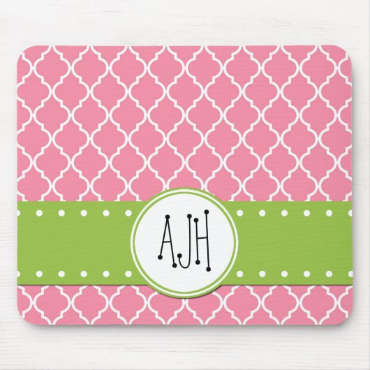 Tapis De Souris Latticwork rose, Quatrefoil, Trellis, Monogramme (Devant)