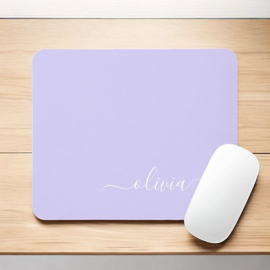 Tapis De Souris Lavande Purple Girl Script Monogramme Nom Moderne