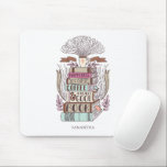 Tapis De Souris Le bonheur c'est le café et les livres<br><div class="desc">Conception personnalisée avec une illustration dessinée à la main d'une pile de livres et d'une tasse de café. Parfait pour les amateurs de café.</div>