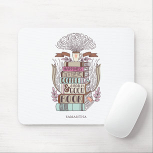 Tapis De Souris Le bonheur c'est le café et les livres