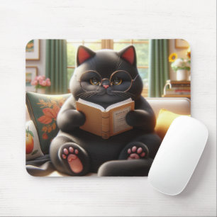 Tapis De Souris Le chat lit un livre sur le canapé