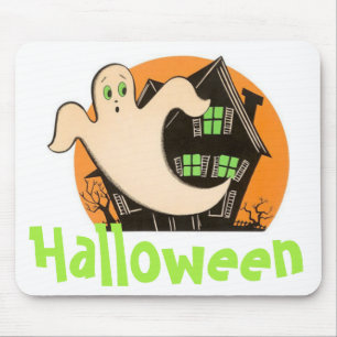 Tapis De Souris Le fantôme d'Halloween et la maison hantée
