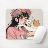 Tapis de souris le jeune femme et son grumpy cat (Avec souris)