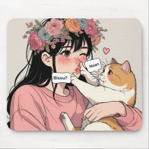 Tapis de souris le jeune femme et son grumpy cat