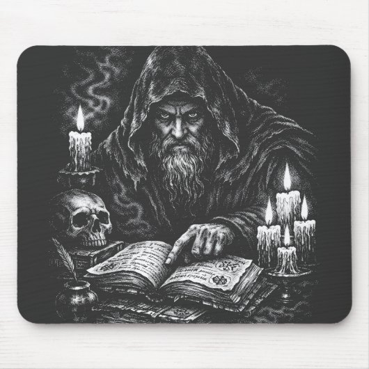 Tapis De Souris Le Magicien Étudiant le Grimoire — par BurnsInHell (Devant)