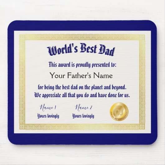 Tapis De Souris Le meilleur certificat papa du monde Funny moderne (Devant)