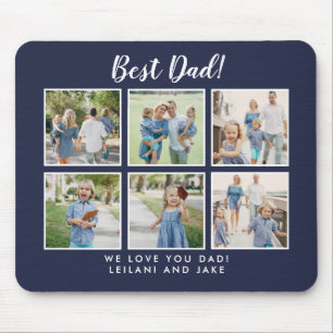 Tapis De Souris Le meilleur papa ! Photo Collage Modern Navy Blue