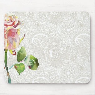 Tapis De Souris Le motif floral fleuri avec l'aquarelle rose s'est