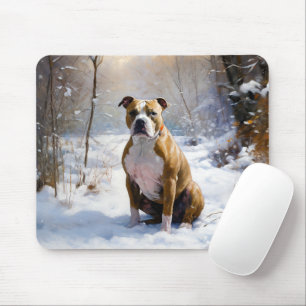 Tapis De Souris Le Staffordshire Américain Laisser Neige Noël