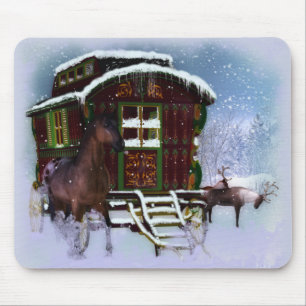 Tapis De Souris Le Travellery - paysage d'hiver - renne de cheval