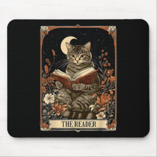 Tapis De Souris Lecteur Tarot Card Cat Lecture Livre Floral Moon