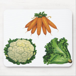 Tapis De Souris Légumes Anciens; Carottes, Chou-fleur, Laitue