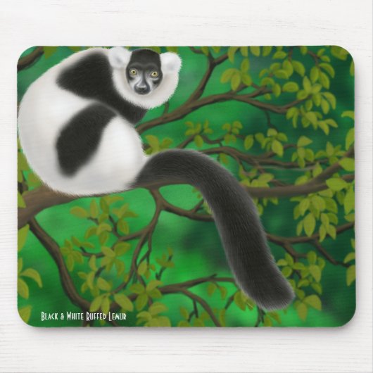 Tapis De Souris Lémur noir et blanc Mousepad de Ruffed (Devant)