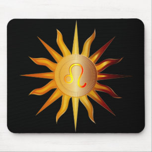 Tapis De Souris Léo Soleil Signe du Feu Mois de Naissance Noir Rou