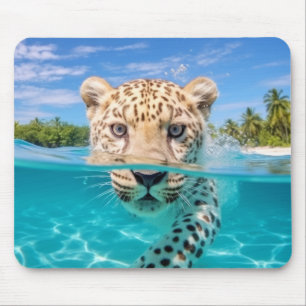 Tapis De Souris Léopard Animal Amusant Nature Jouer Eau