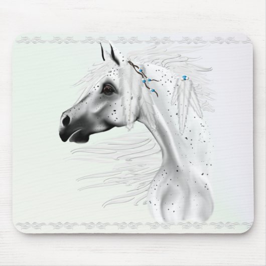 Tapis De Souris Léopard Appy et plumes blanches Mousepad (Devant)