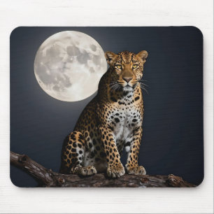 Tapis De Souris Léopard majestueux et pleine lune  