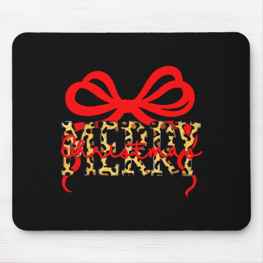Tapis De Souris Leopard Merry Christmas Coquette Bow Xmas Holiday  (Devant)