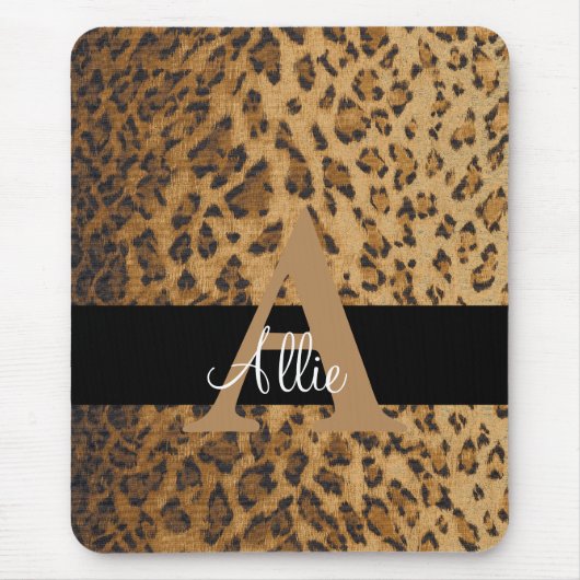 Tapis De Souris Leopard Monogramme Lettre initiale Un ordinateur (Devant)