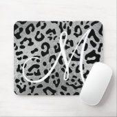 Tapis De Souris Léopard noir et monogramme à feuille d'argent faux (Avec souris)