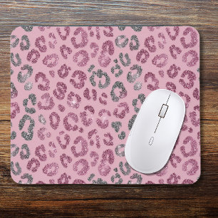 Tapis De Souris Léopard Pailleté Rose Élégant sur Fond Or Rose