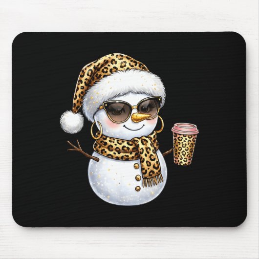 Tapis De Souris Leopard Snowman With Sungles Funny Christmas Women (Devant)