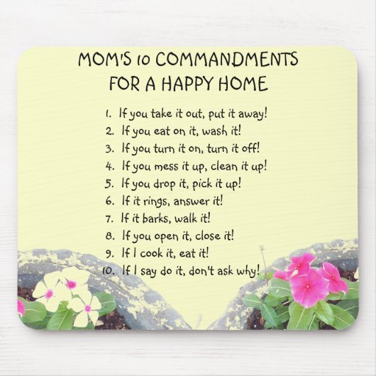 Tapis De Souris Les 10 commandements de maman Souris (Devant)