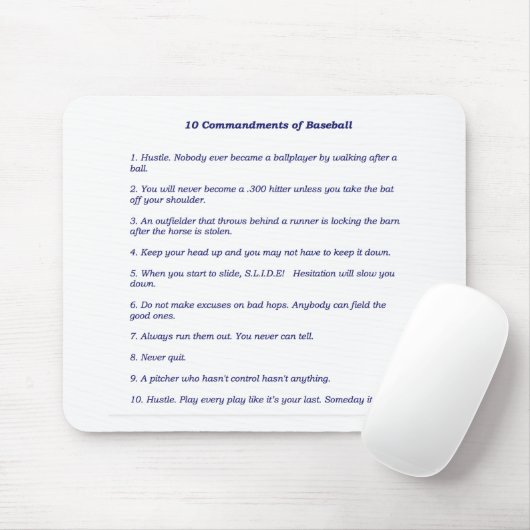 Tapis De Souris Les 10 commandements du base-ball (Avec souris)