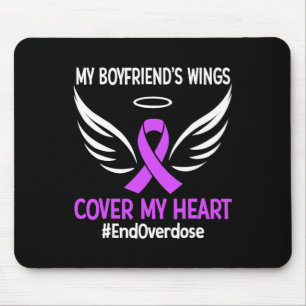 Tapis De Souris Les ailes de mon copain couvrent mon coeur Ruban v