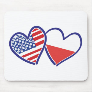 TAPIS DE SOURIS LES COEURS-DRAPEAUX ÉTATS-UNIS-POLONAIS