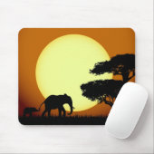 Tapis De Souris Les éléphants Safari au coucher du soleil (Avec souris)