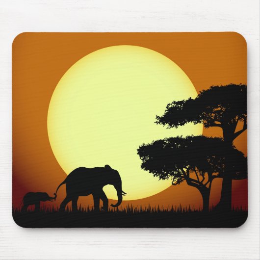 Tapis De Souris Les éléphants Safari au coucher du soleil (Devant)