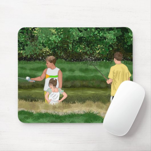 Tapis De Souris Les enfants pêchent dans l'étang local (Avec souris)