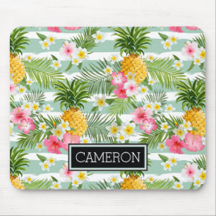 Tapis De Souris Les fleurs et les rayures de Teal d'ananas  