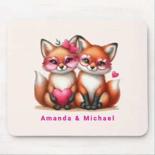 Tapis De Souris Les mignons renards orange en amour Saint-Valentin