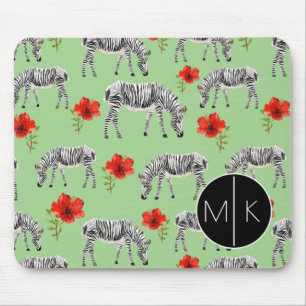 Tapis De Souris Les zèbres parmi des ketmies fleurit le monogramm