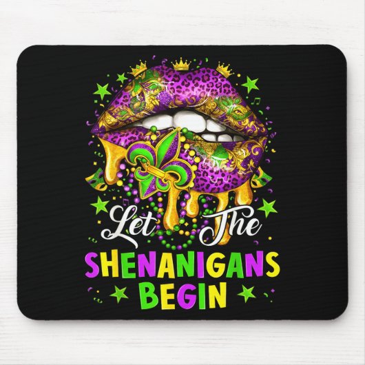 Tapis De Souris Let The Shenanigans Begin Mardi Gras Lips Girl Wom (Devant)
